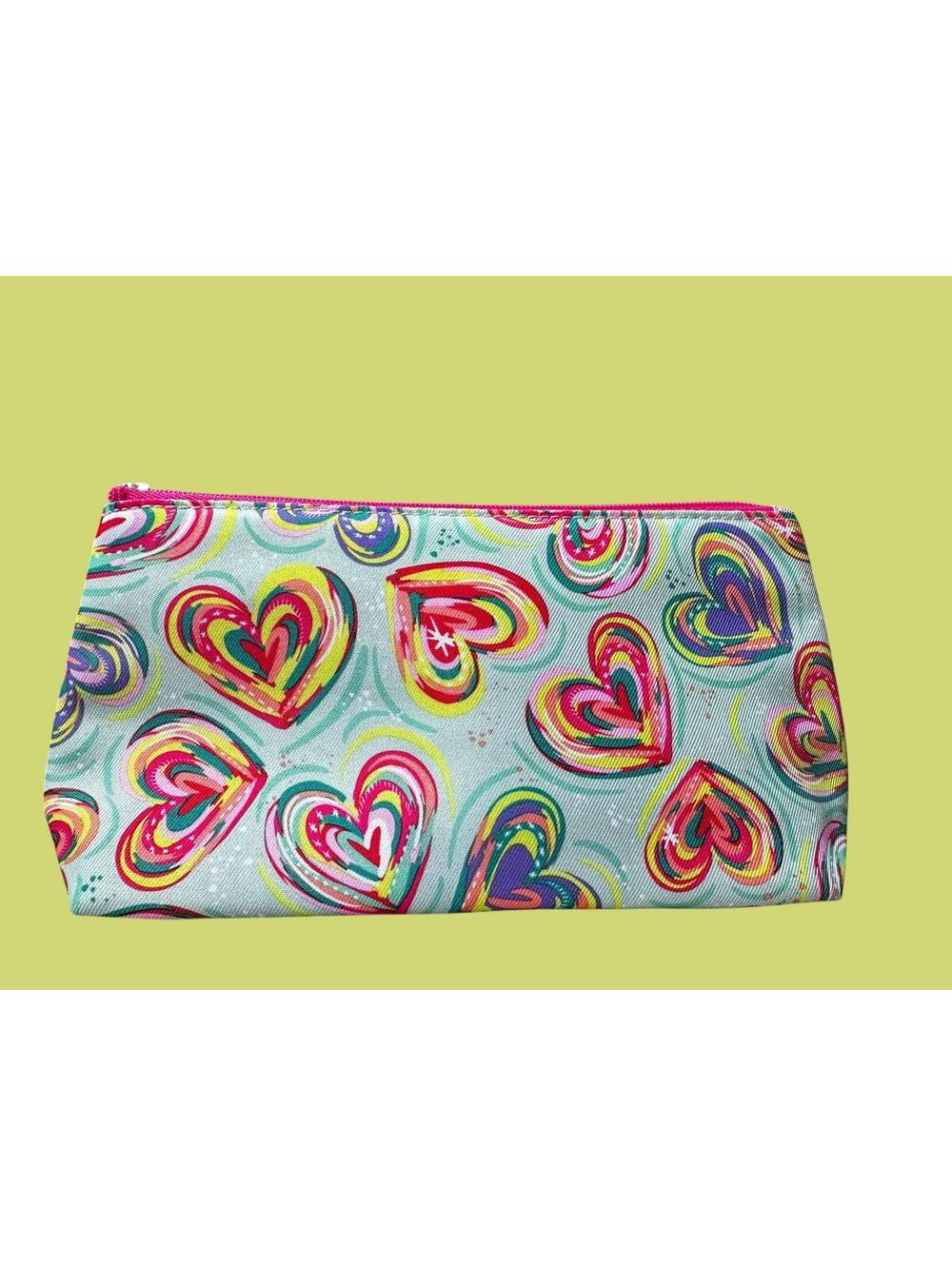 Clinique Heart Print Zip Cosmetic Pouch and Bottles